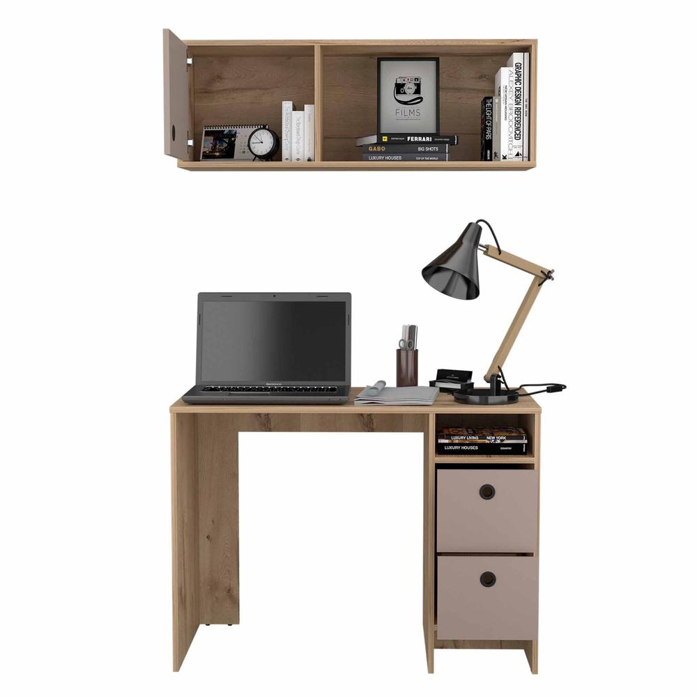 Mod Taupe and Natural Two Piece Desk and Shelve Set. Picture 2