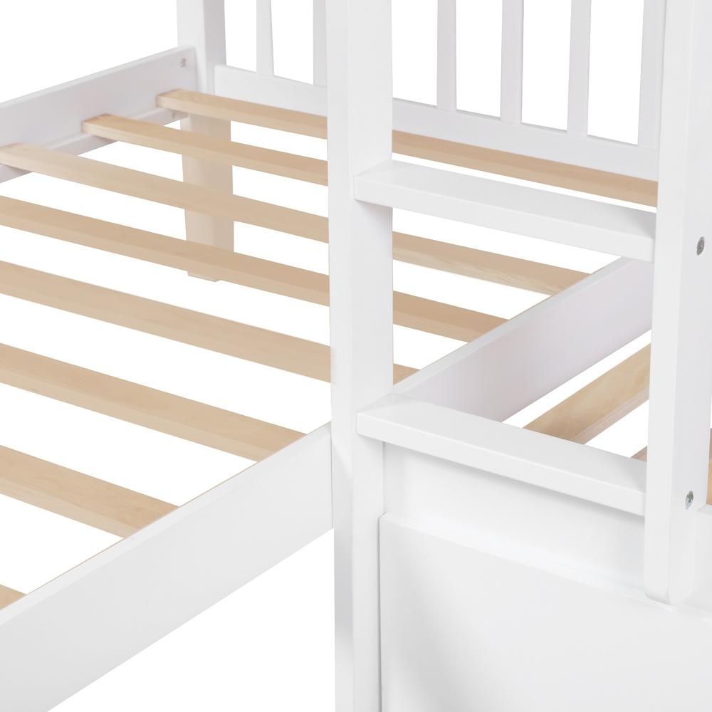 White Twin Size L Shaped Double Bunk Bed with Drawer. Picture 4