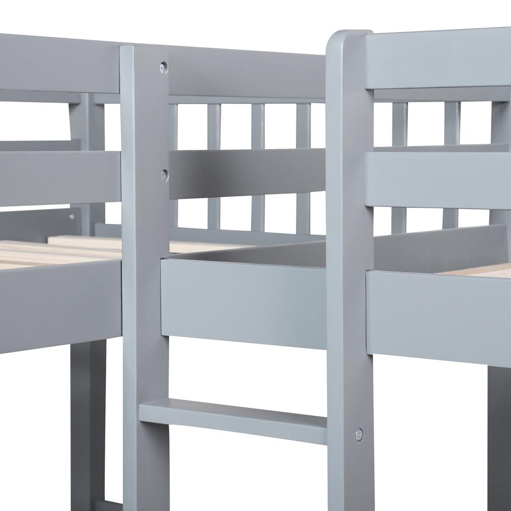 Gray Twin Size L Shaped Double Bunk Bed with Drawer. Picture 6