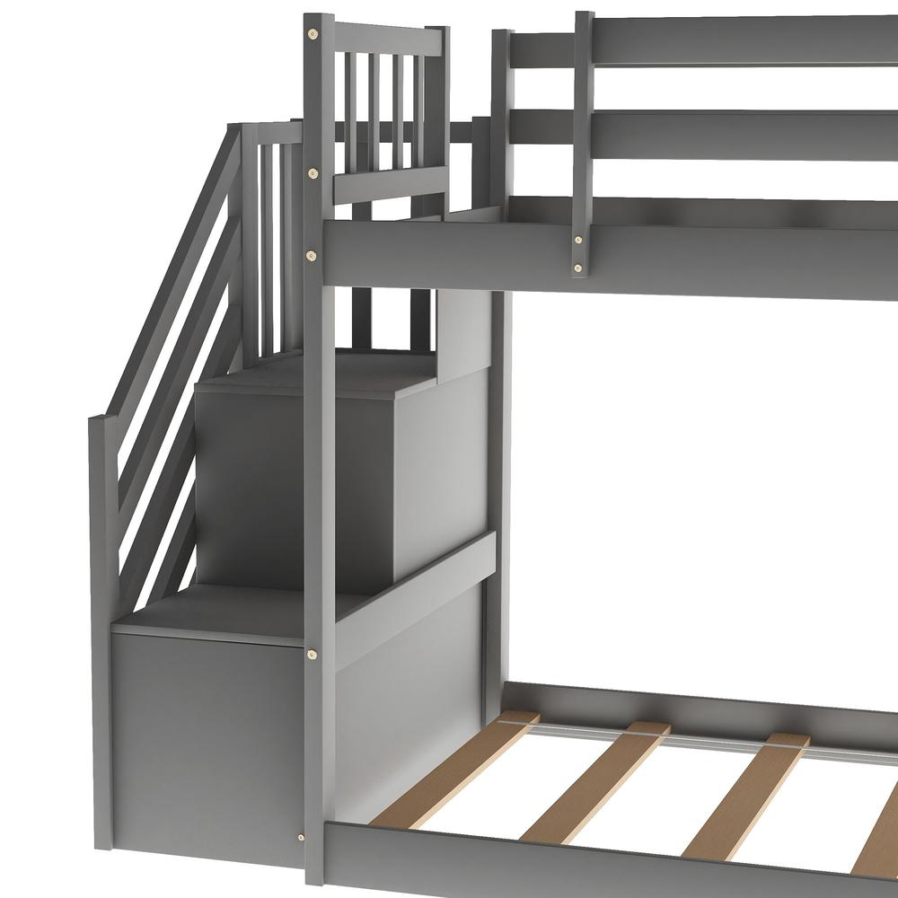 Gray Twin Over Twin Bunk Bed with Stairway and Slide. Picture 4