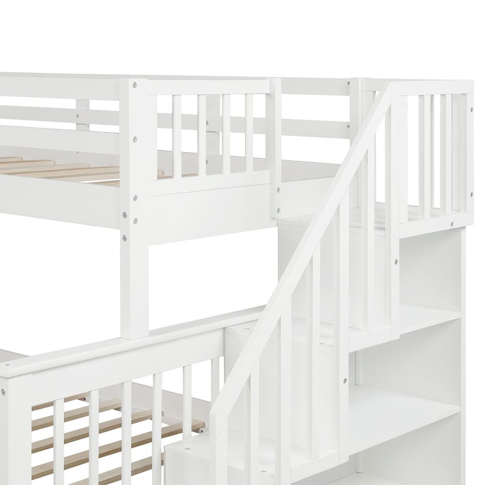 White Twin Over Full Contemporary Bunk Bed With Stairs And Shelves. Picture 5