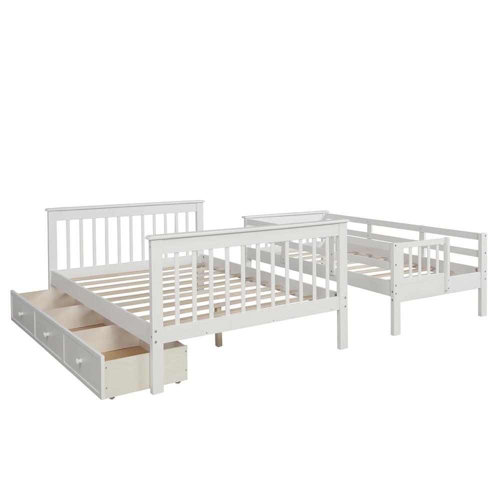 White Twin Over Full Contemporary Bunk Bed With Stairs And Shelves. Picture 2