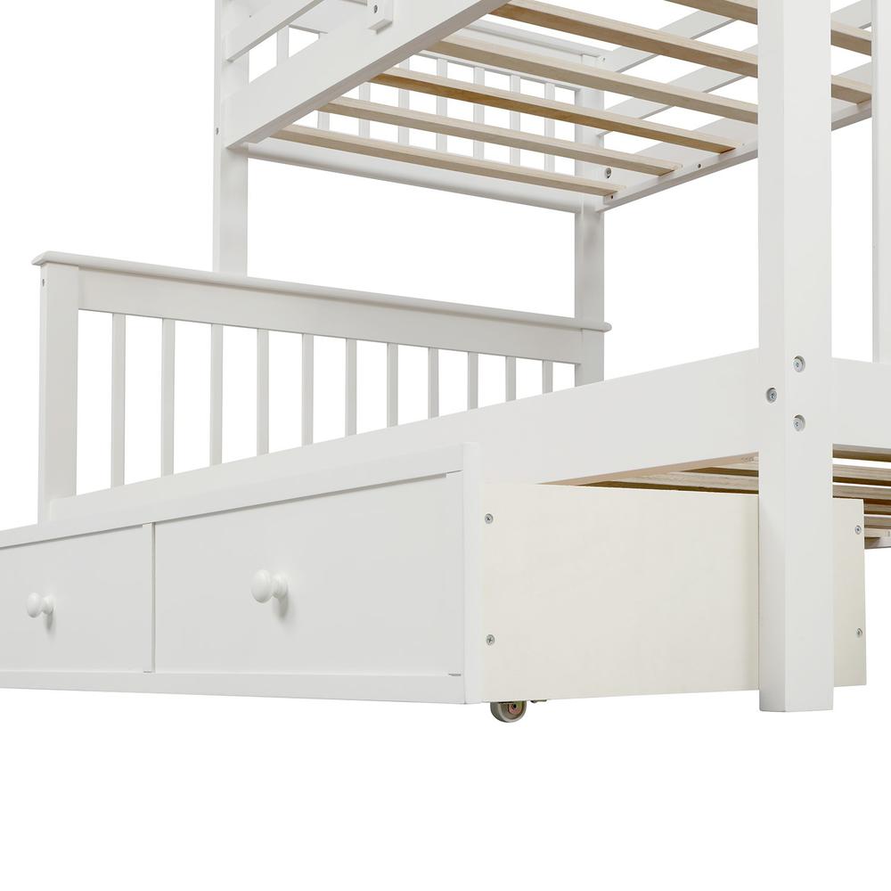 White Twin Over Full Contemporary Bunk Bed With Stairs And Shelves. Picture 7