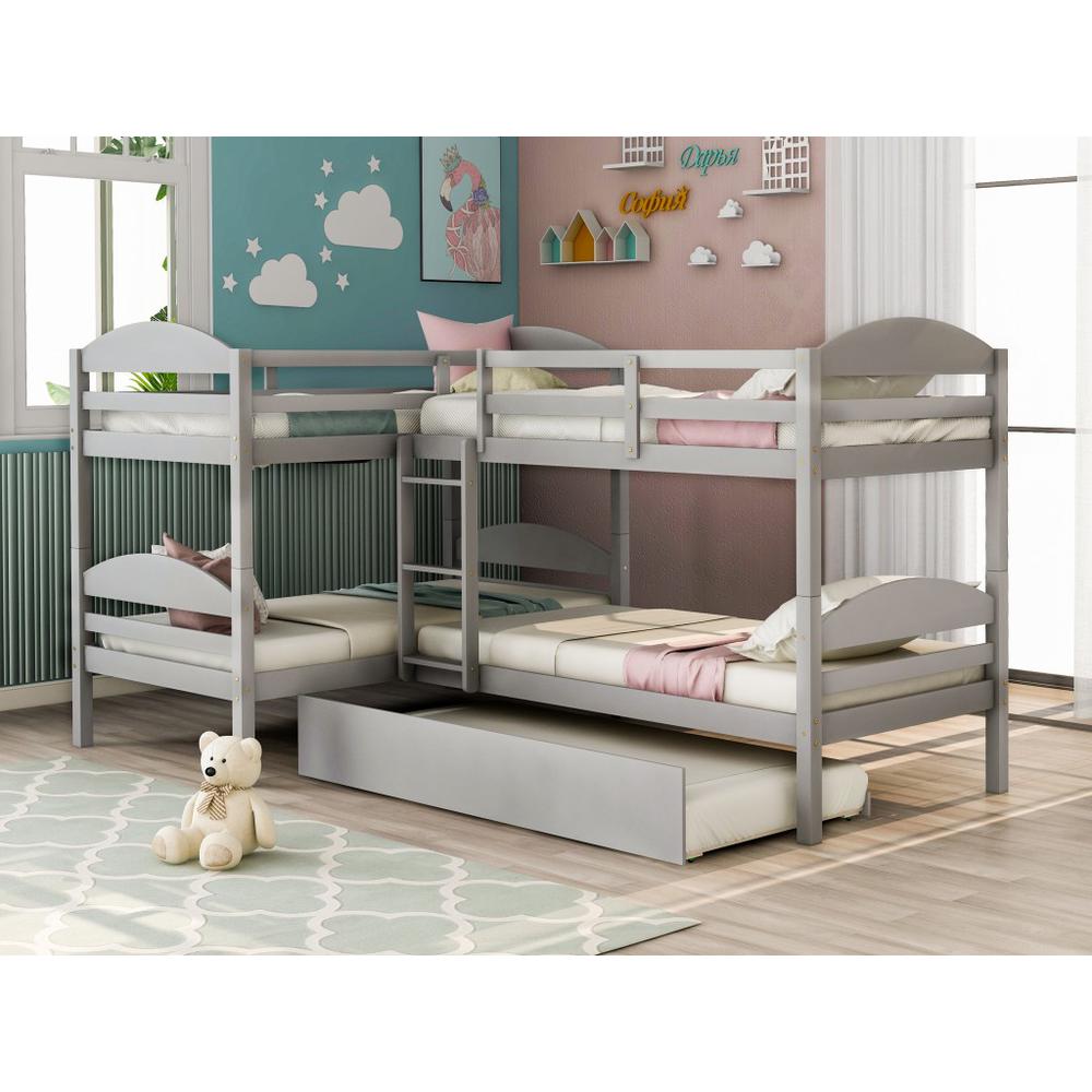Gray Twin Contemporary Manufactured Wood and Solid Wood Bunk Bed. Picture 7