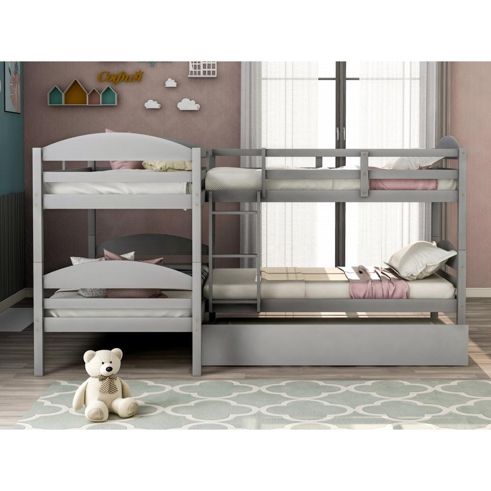 Gray Twin Contemporary Manufactured Wood and Solid Wood Bunk Bed. Picture 8