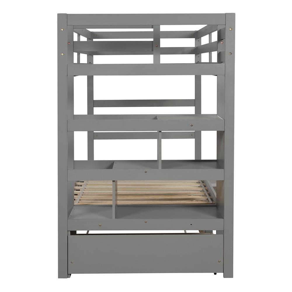 Gray Twin Over Twin Contemporary Bunk Bed With Stairs. Picture 1