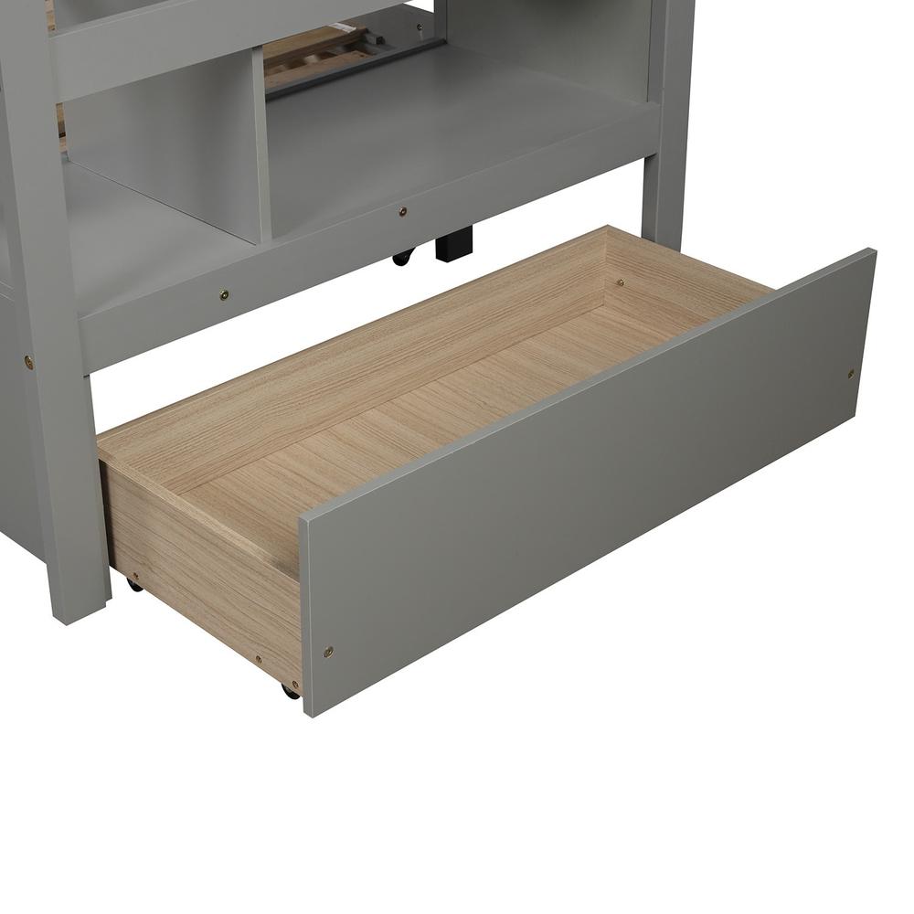 Gray Twin Over Twin Contemporary Bunk Bed With Stairs. Picture 3