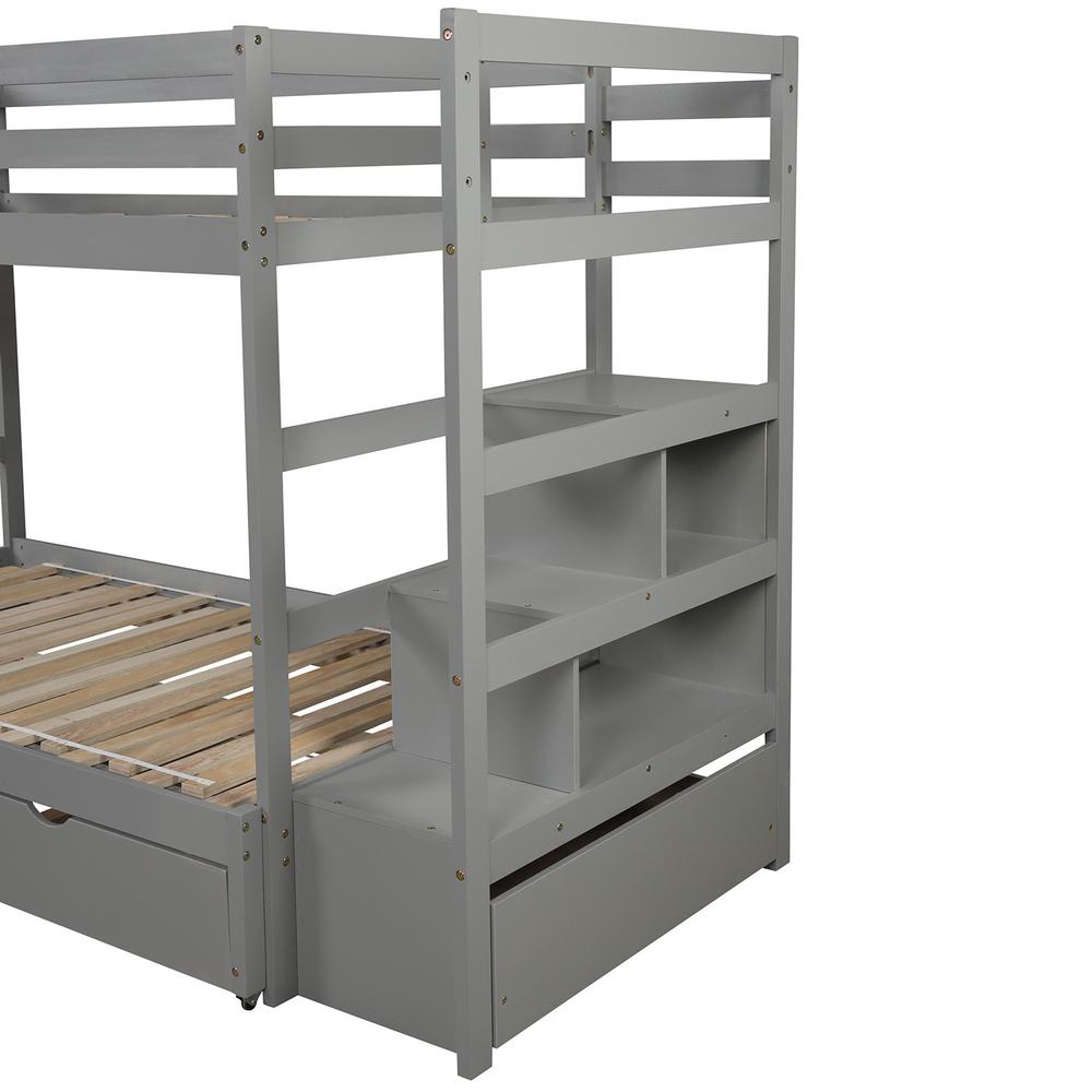 Gray Twin Over Twin Contemporary Bunk Bed With Stairs. Picture 5