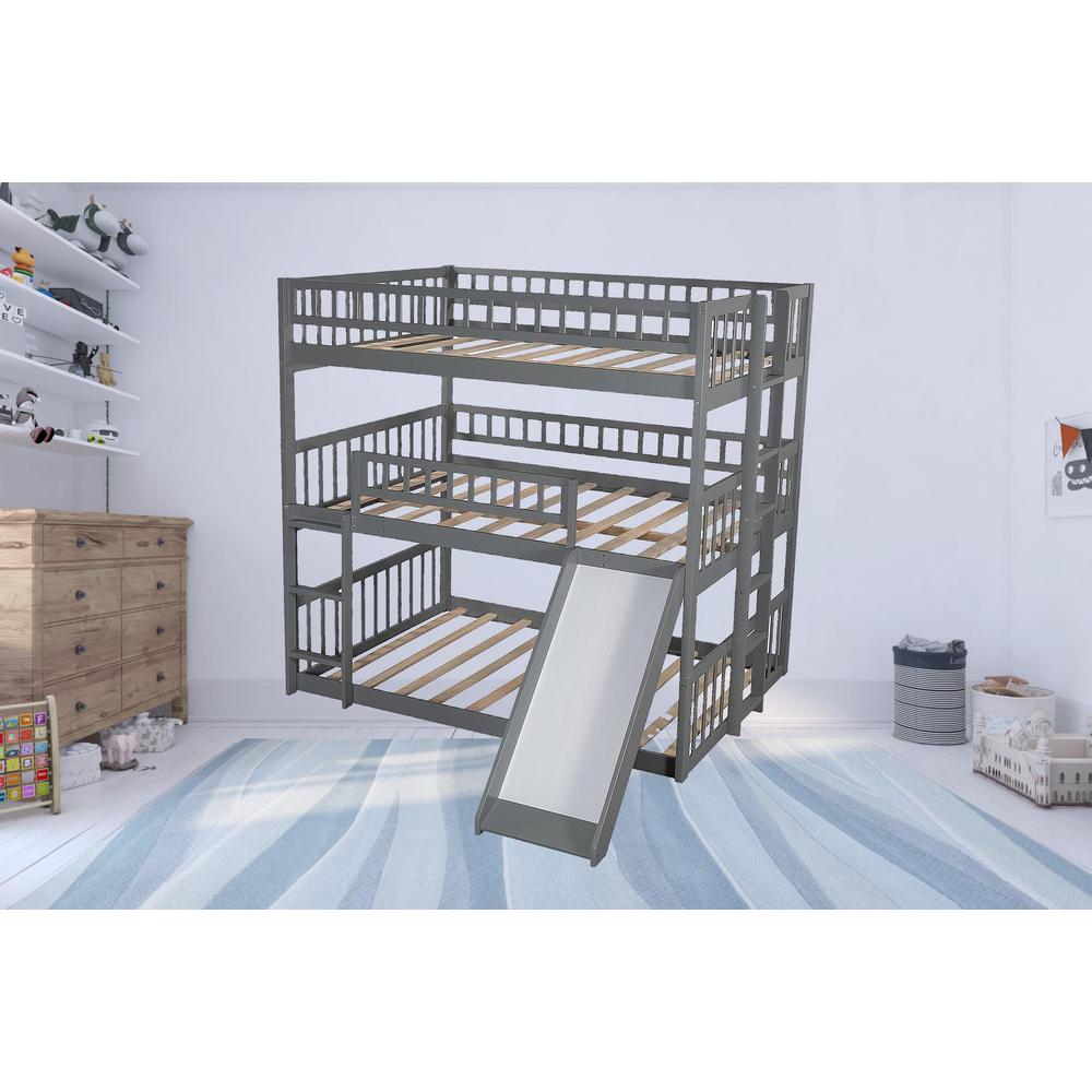 Gray Full Over Full Over Full Contemporary Bunk Bed With Slide. Picture 4