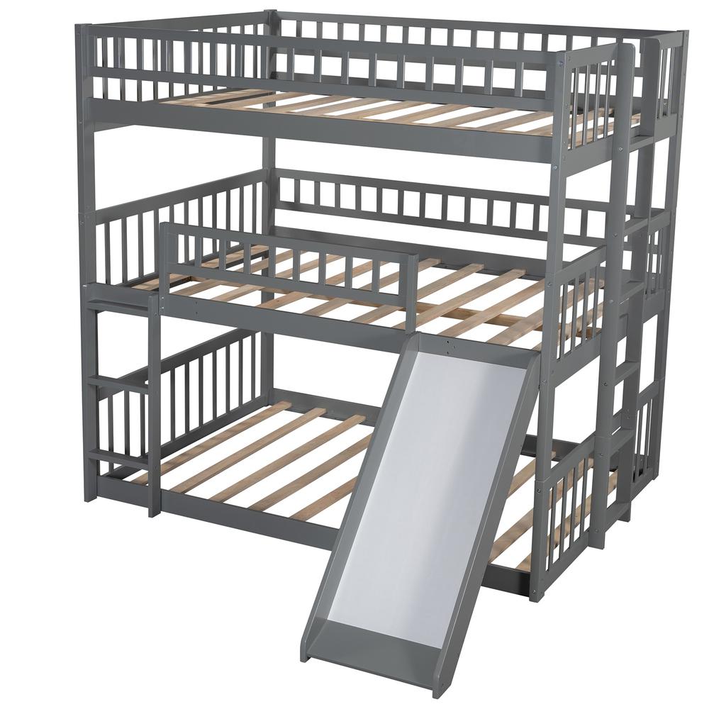 Gray Full Over Full Over Full Contemporary Bunk Bed With Slide. Picture 2