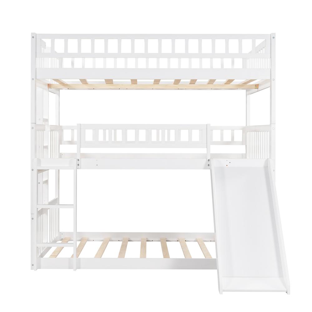 White Full Over Full Over Full Contemporary Bunk Bed With Slide. Picture 1