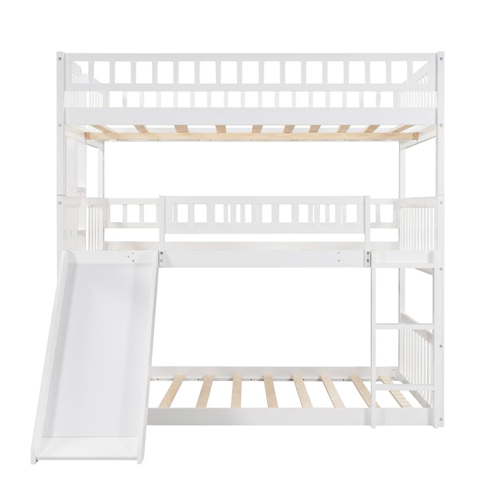 White Full Over Full Over Full Contemporary Bunk Bed With Slide. Picture 2