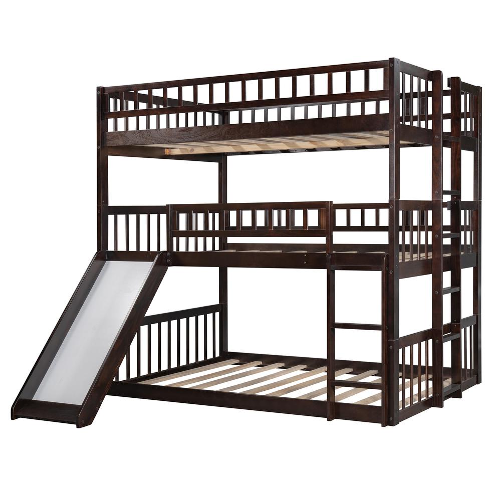 Espresso Full Over Full Over Full Contemporary Bunk Bed With Slide. Picture 2