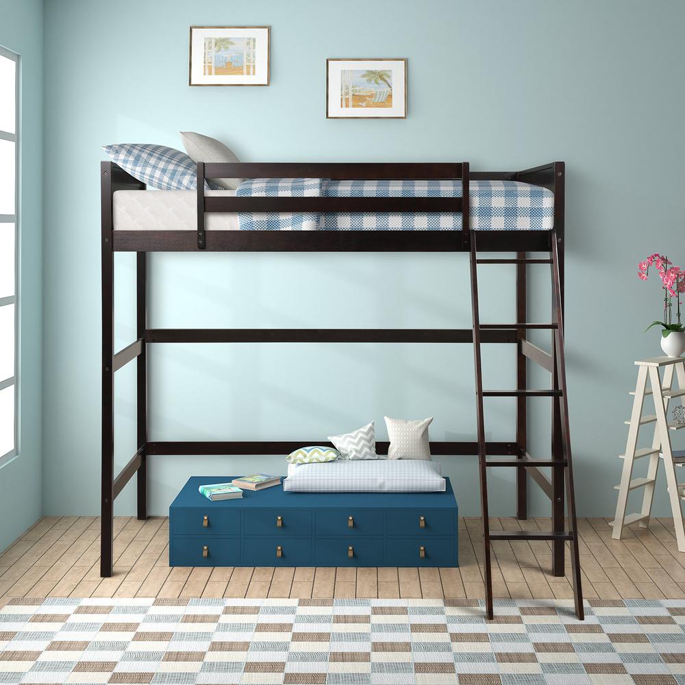 Brown Twin Size Hight Loft Bed. Picture 6