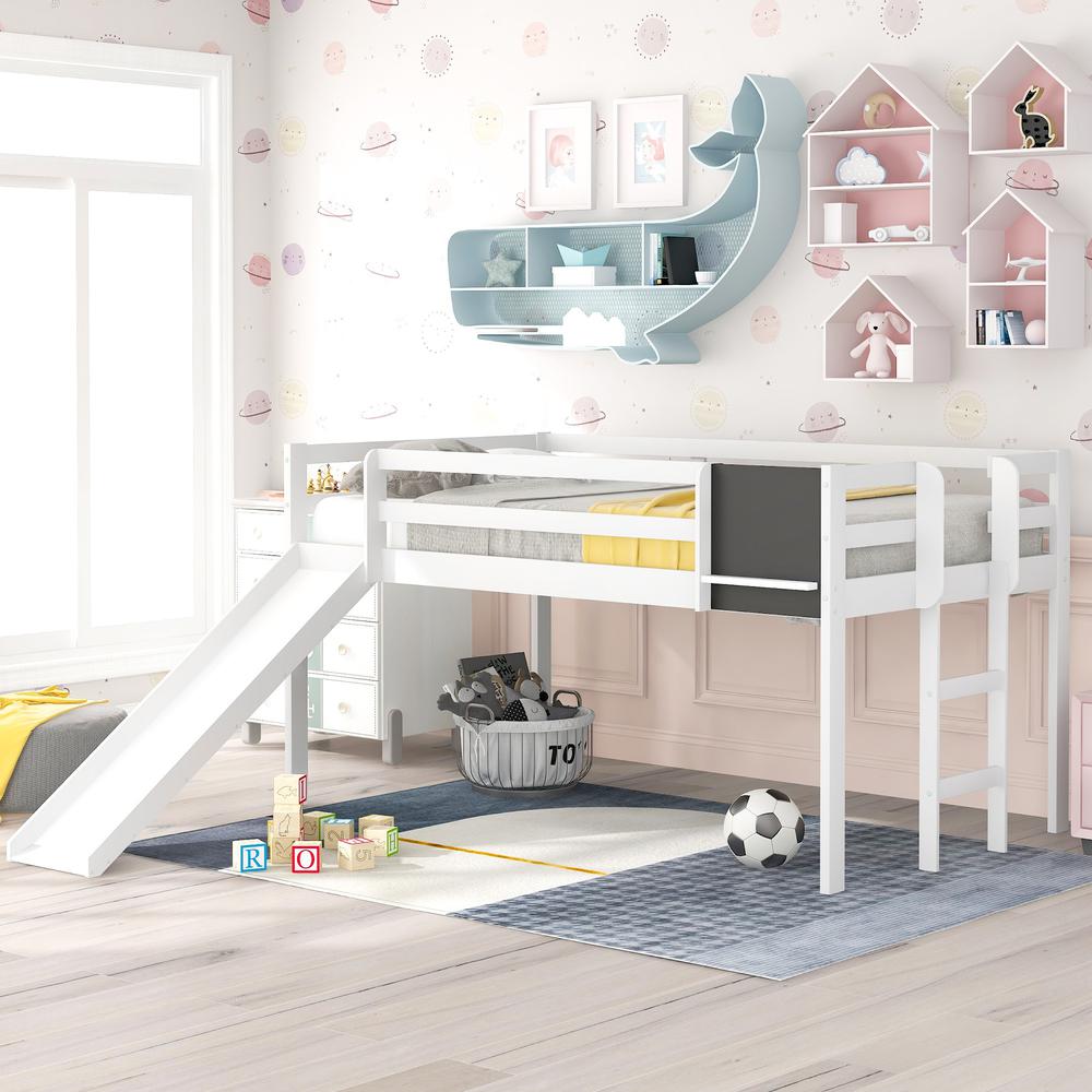 White Twin Loft Bed Bed Chalkboard and Slide. Picture 8