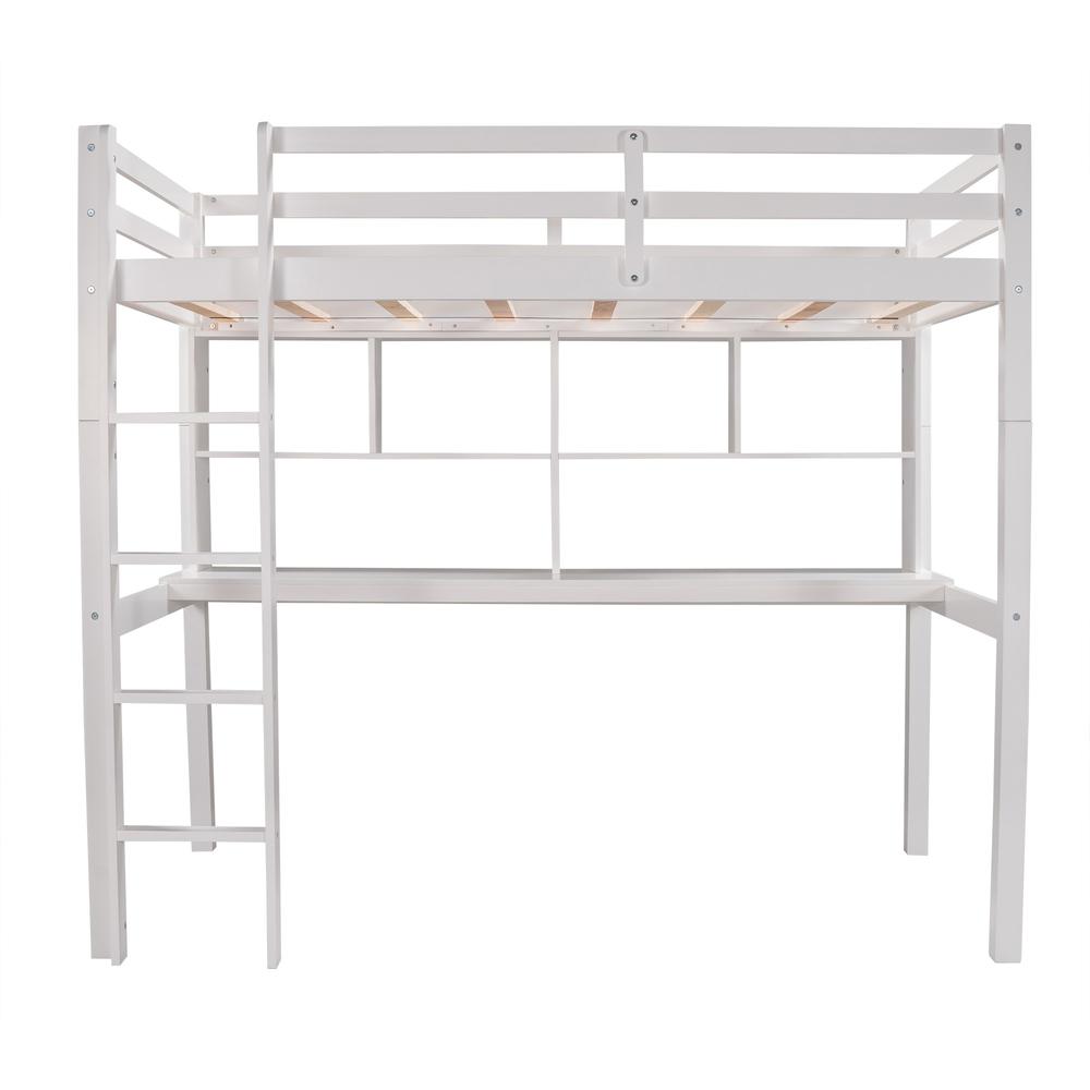 White Twin Loft Bed With Desk and Shelves. Picture 2