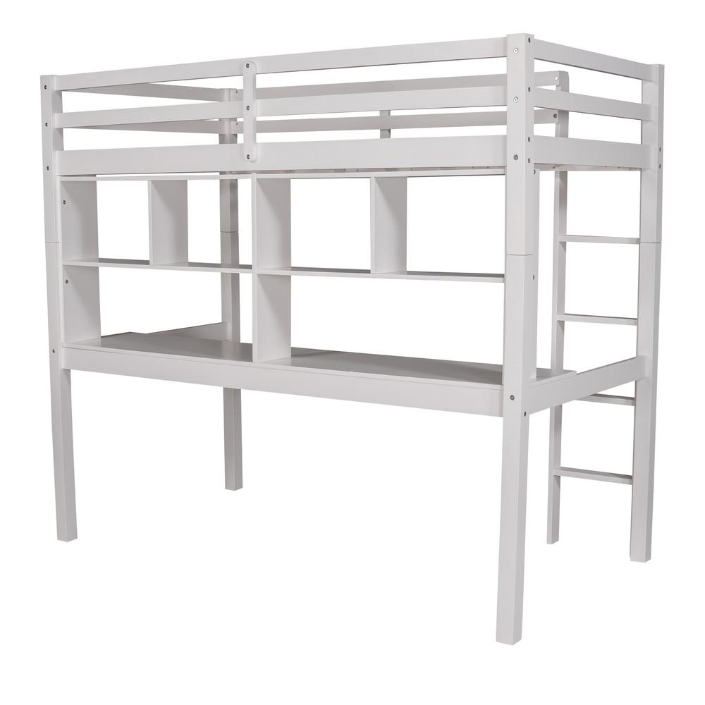 White Twin Loft Bed With Desk and Shelves. Picture 5