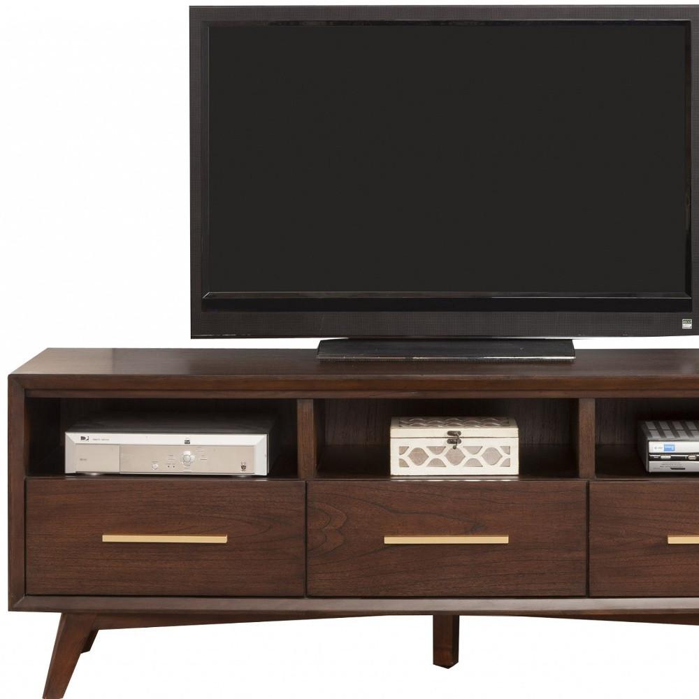 Walnut and Gold Mid Century Modern TV Console. Picture 3