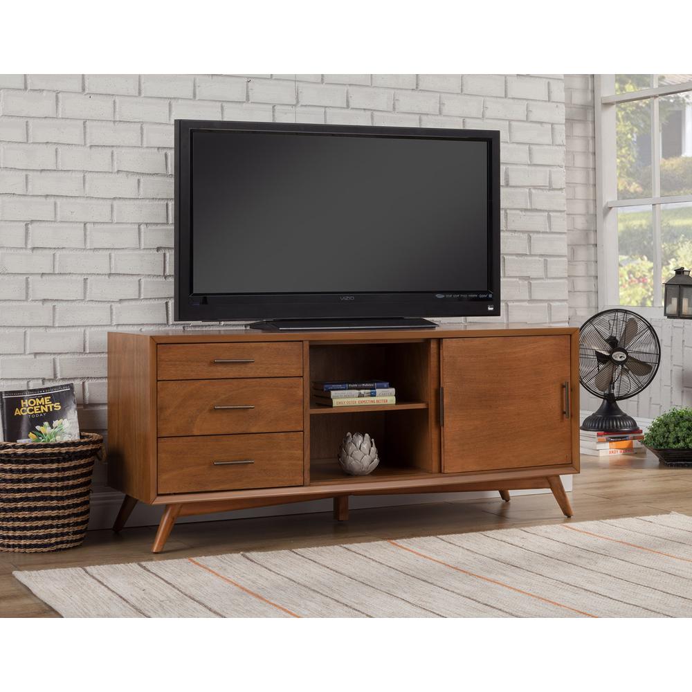 64" Wood Brown Mahogany Solids & Okoume Veneer Open shelving TV Stand. Picture 7