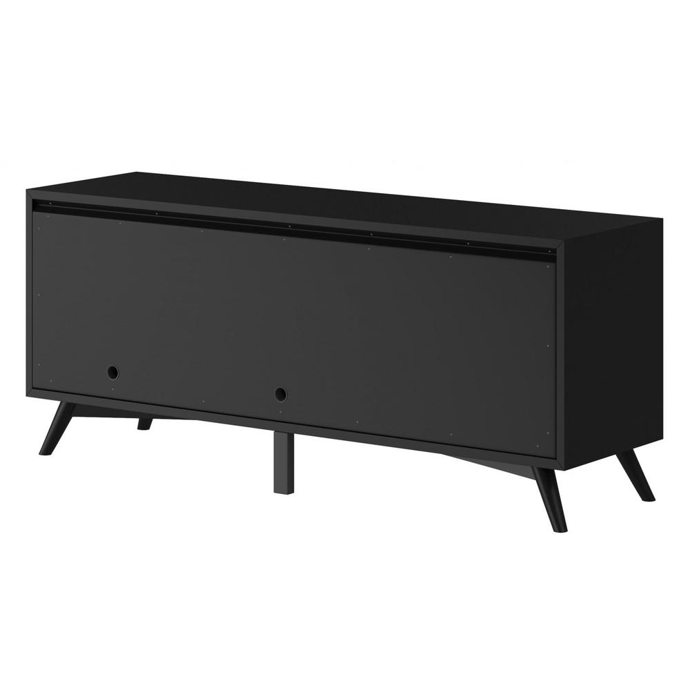 64" Black Mahogany Solids Okoume And Veneer Open Shelving TV Stand. Picture 3