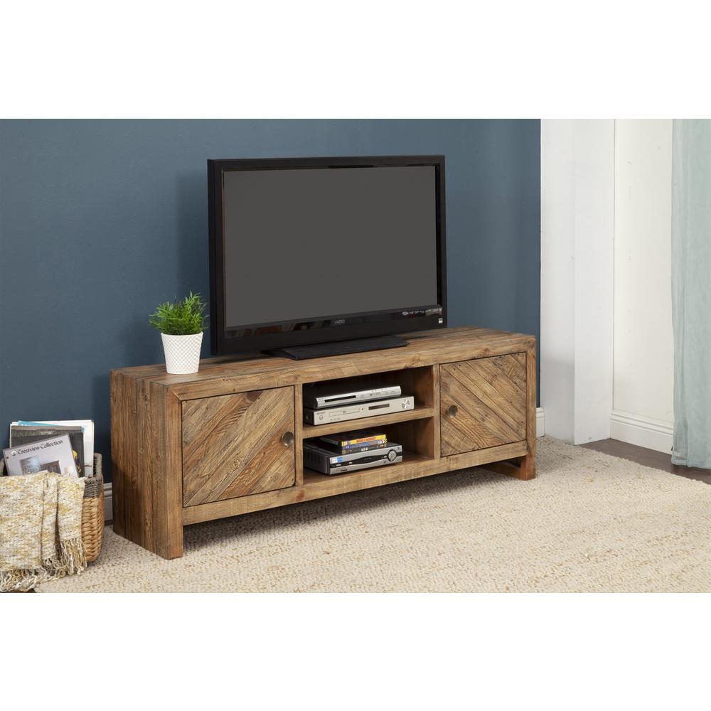 63" Wood Brown Reclaimed Pine And Plywood Open Shelving TV Stand. Picture 4