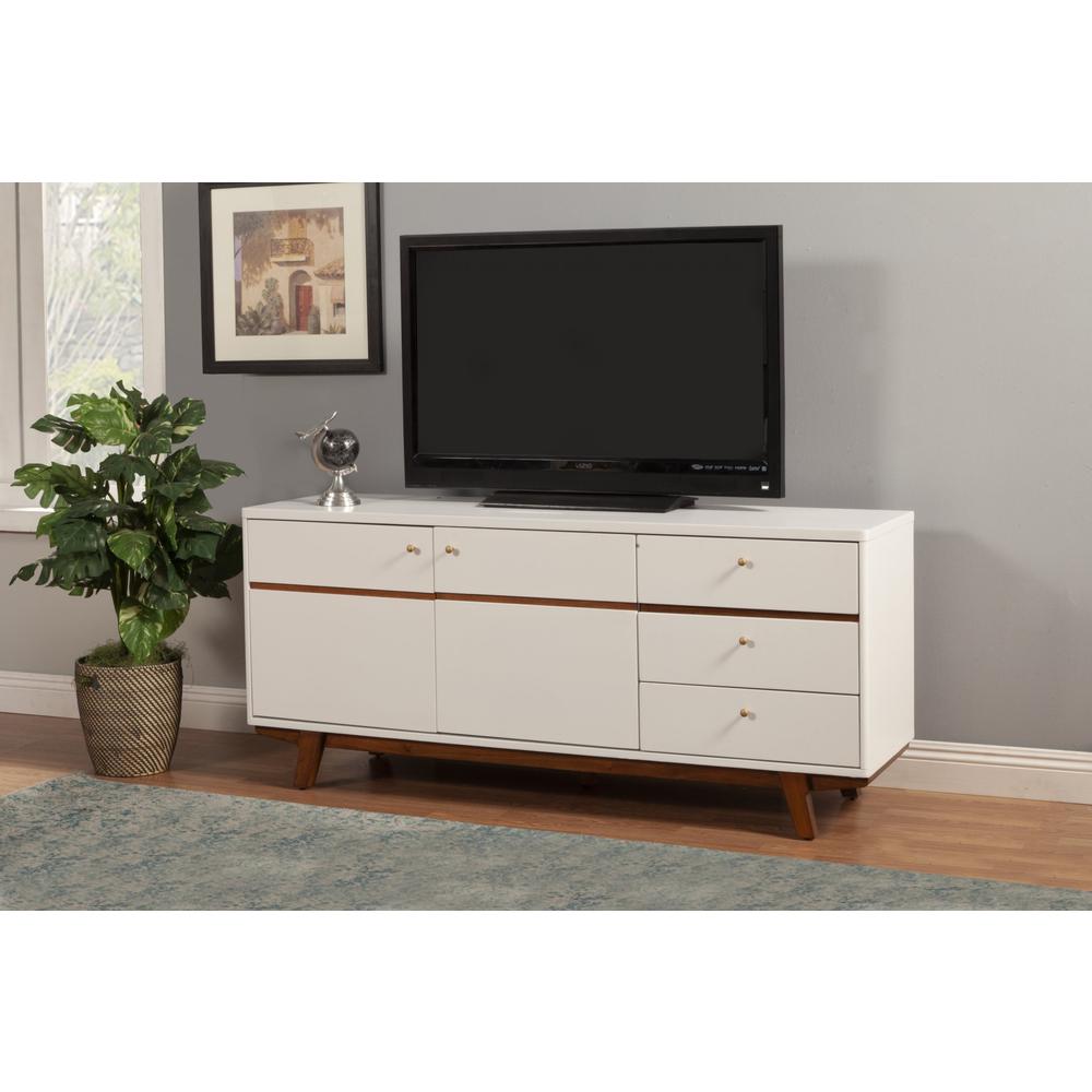 65" White Mahogany Solids And Veneer Cabinet Enclosed Storage TV Stand. Picture 8