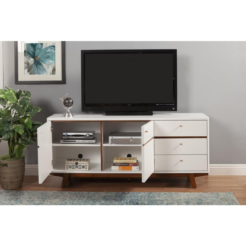 65" White Mahogany Solids And Veneer Cabinet Enclosed Storage TV Stand. Picture 9