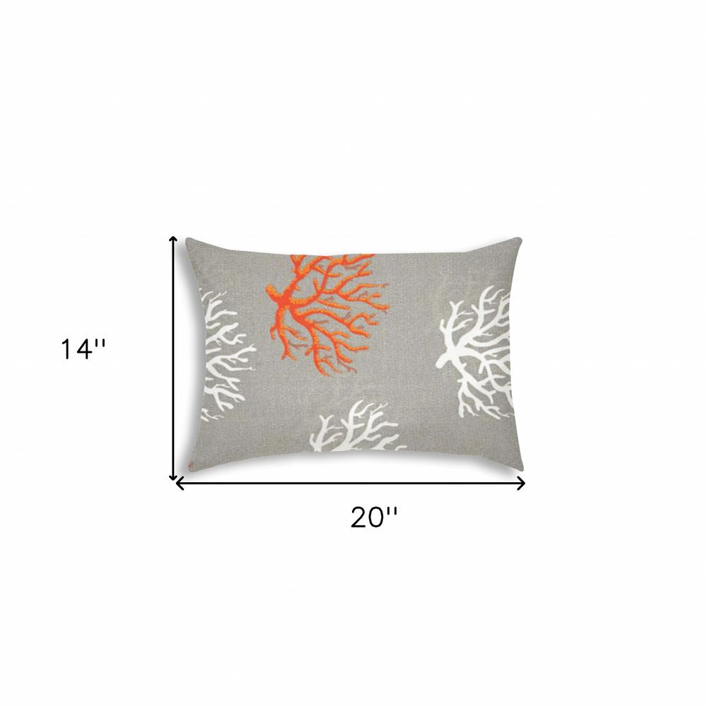 14" X 20" Gray, White Corals Blown Seam Nautical Lumbar Indoor Outdoor Pillow. Picture 6