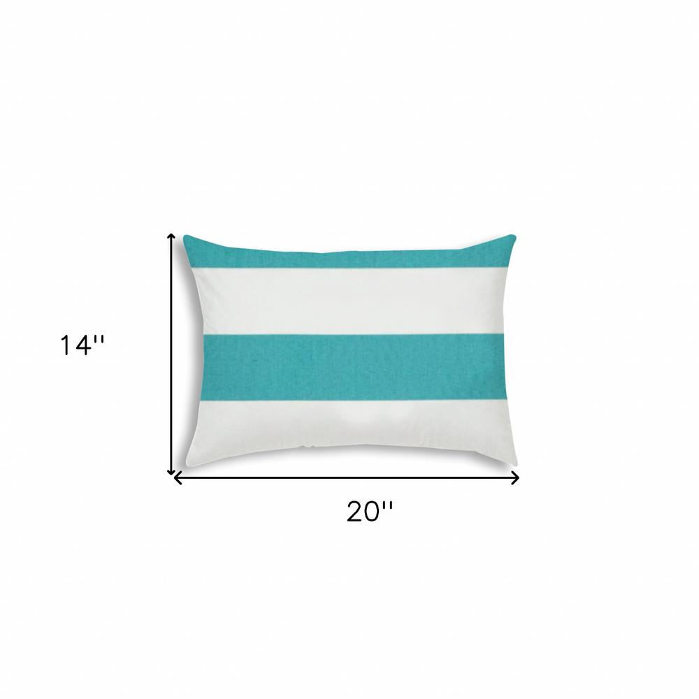 14" X 20" Turquoise And White Blown Seam Striped Lumbar Indoor Outdoor Pillow. Picture 7