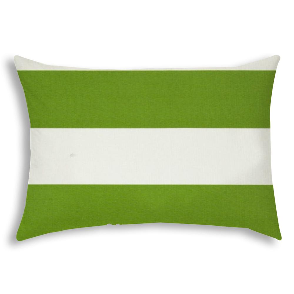14" X 20" Green And Ivory Blown Seam Striped Lumbar Indoor Outdoor Pillow. Picture 1