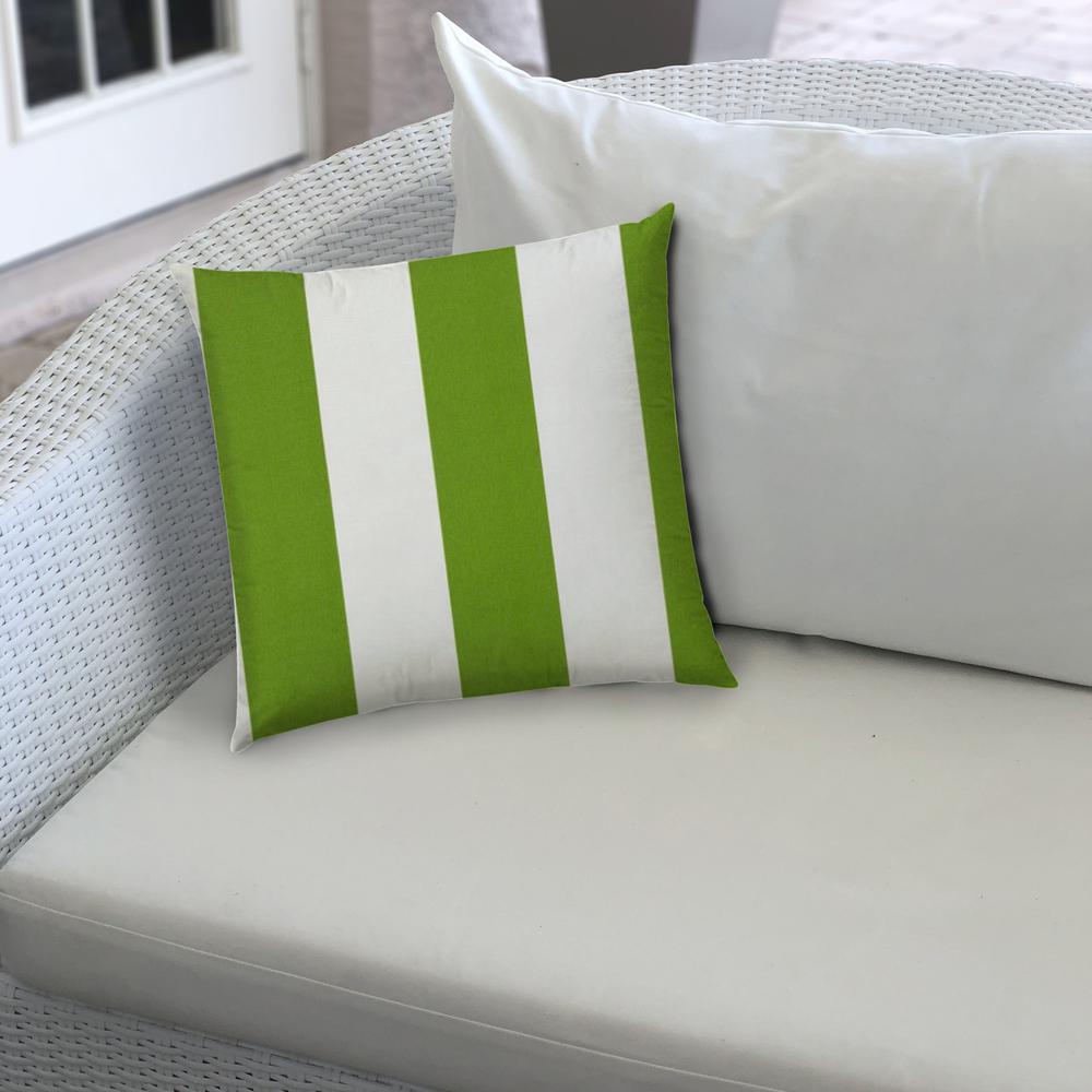 14" X 20" Green And Ivory Blown Seam Striped Lumbar Indoor Outdoor Pillow. Picture 4