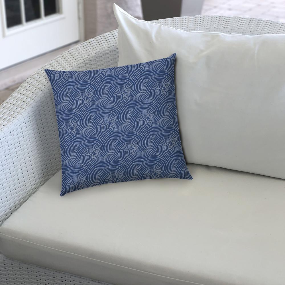 14" X 20" Blue And White Blown Seam Swirl Lumbar Indoor Outdoor Pillow. Picture 3