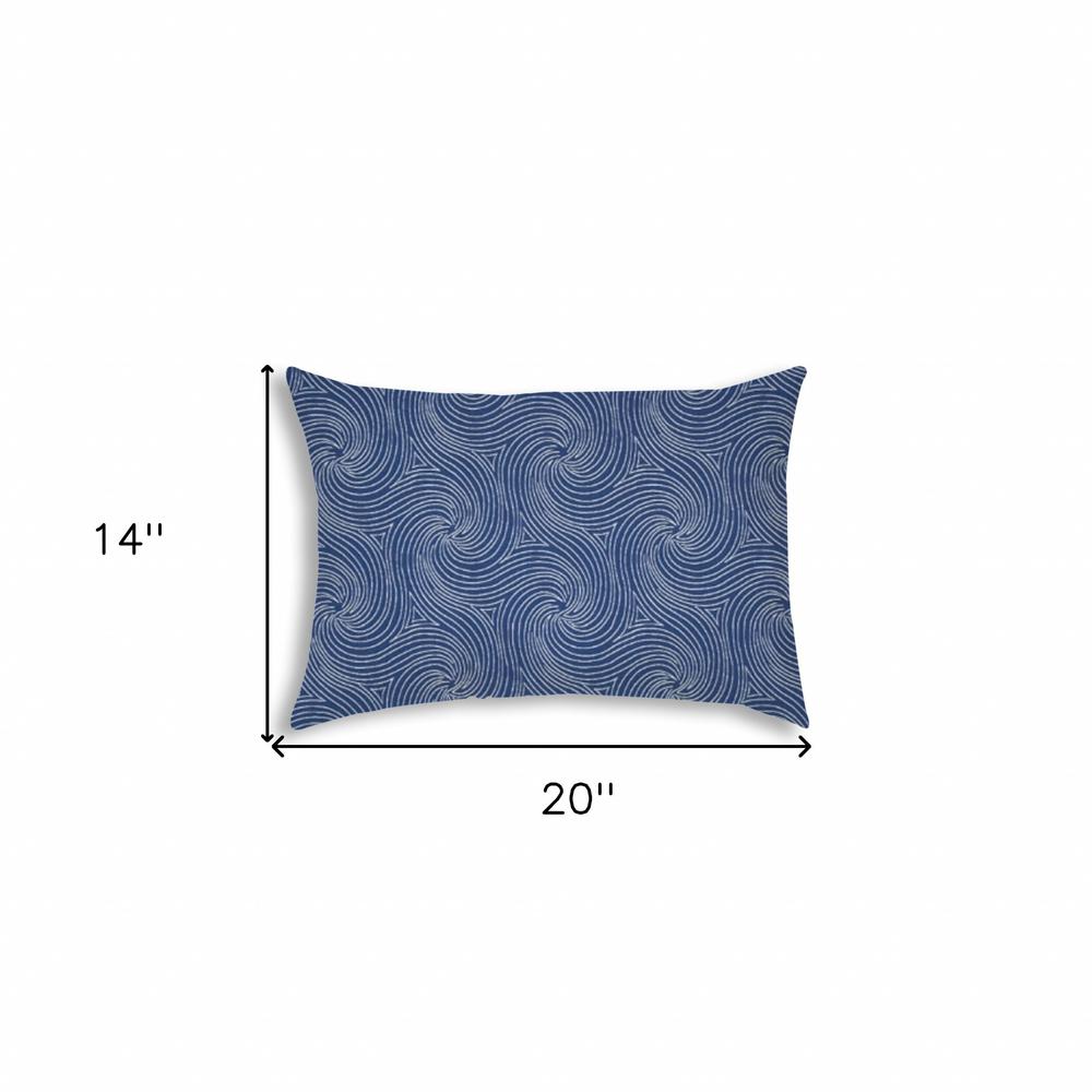 14" X 20" Blue And White Blown Seam Swirl Lumbar Indoor Outdoor Pillow. Picture 7