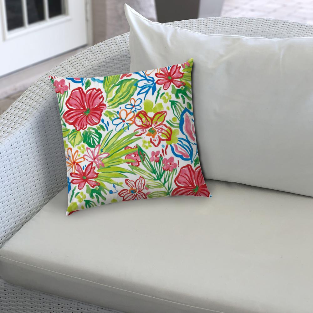 14" X 20" White And Green Blown Seam Floral Lumbar Indoor Outdoor Pillow. Picture 4