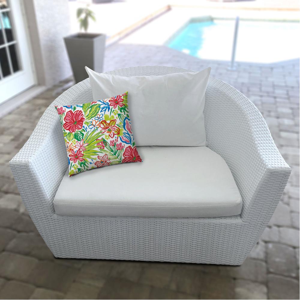 14" X 20" White And Green Blown Seam Floral Lumbar Indoor Outdoor Pillow. Picture 5