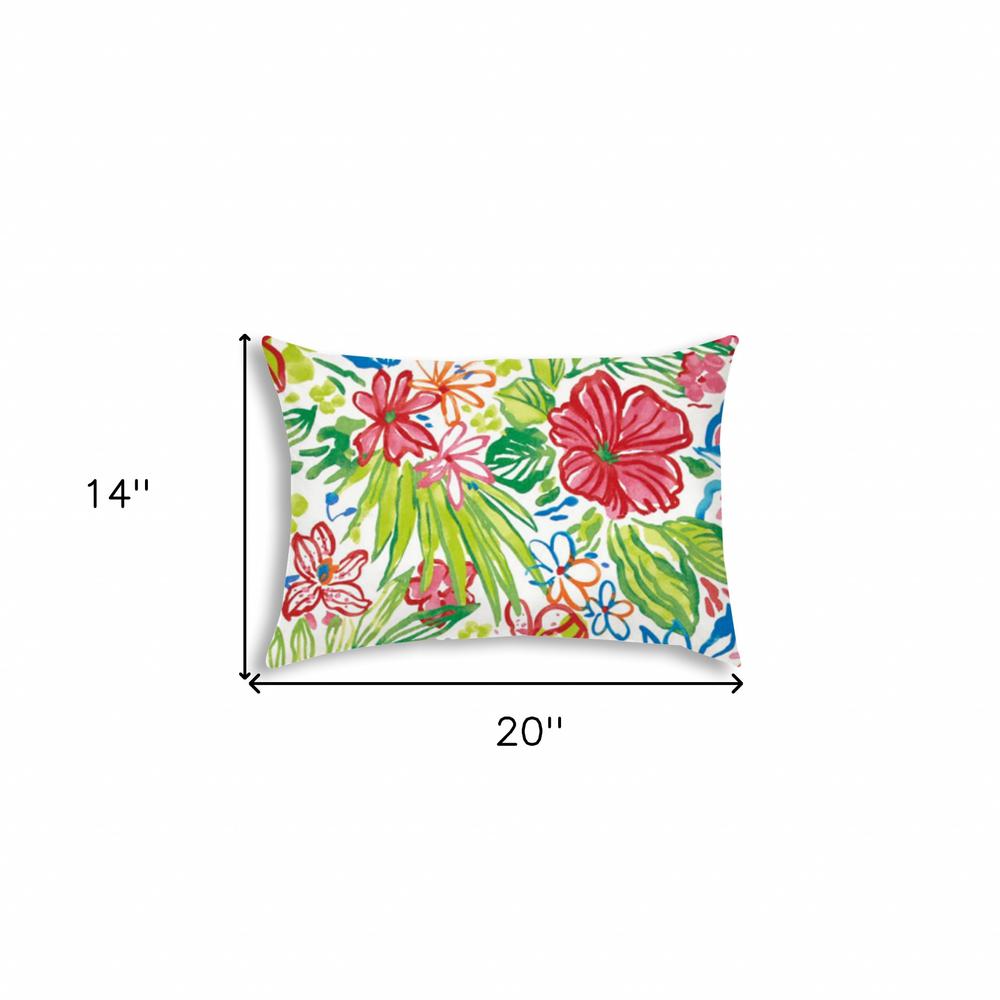 14" X 20" White And Green Blown Seam Floral Lumbar Indoor Outdoor Pillow. Picture 7