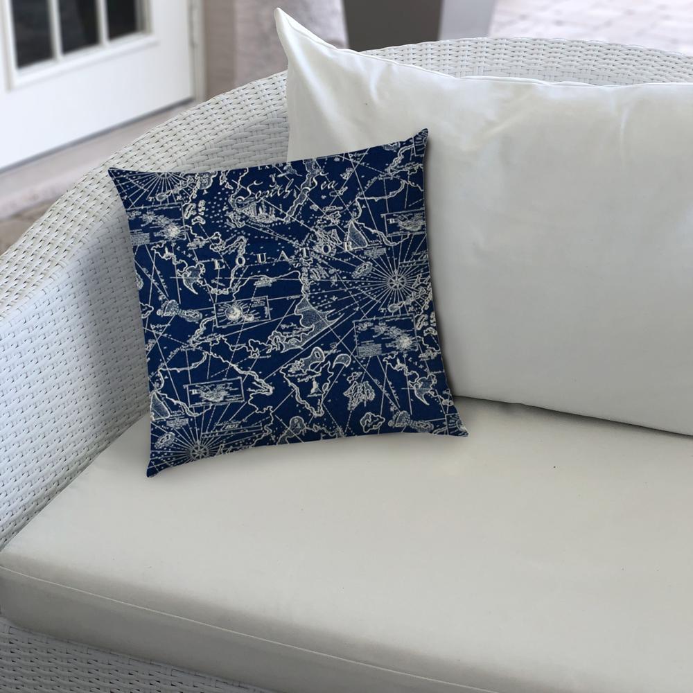 Navy, Tan Blown Seam Polyester Lumbar Indoor Outdoor Pillow Cover & Insert. Picture 3