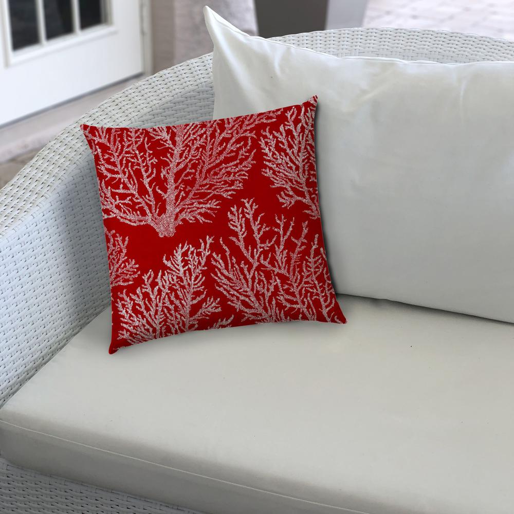 14" X 20" Red And White Corals Blown Seam Coastal Lumbar Indoor Outdoor Pillow. Picture 4