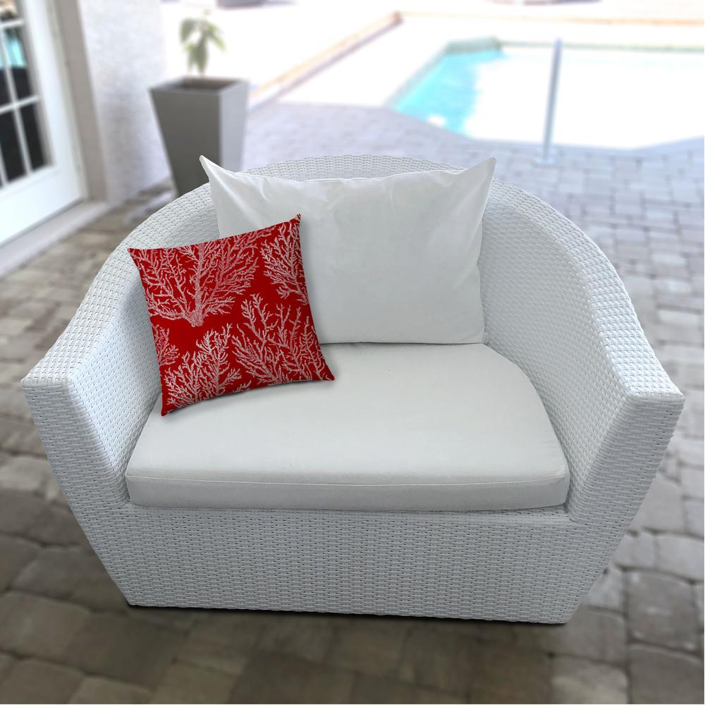 14" X 20" Red And White Corals Blown Seam Coastal Lumbar Indoor Outdoor Pillow. Picture 5