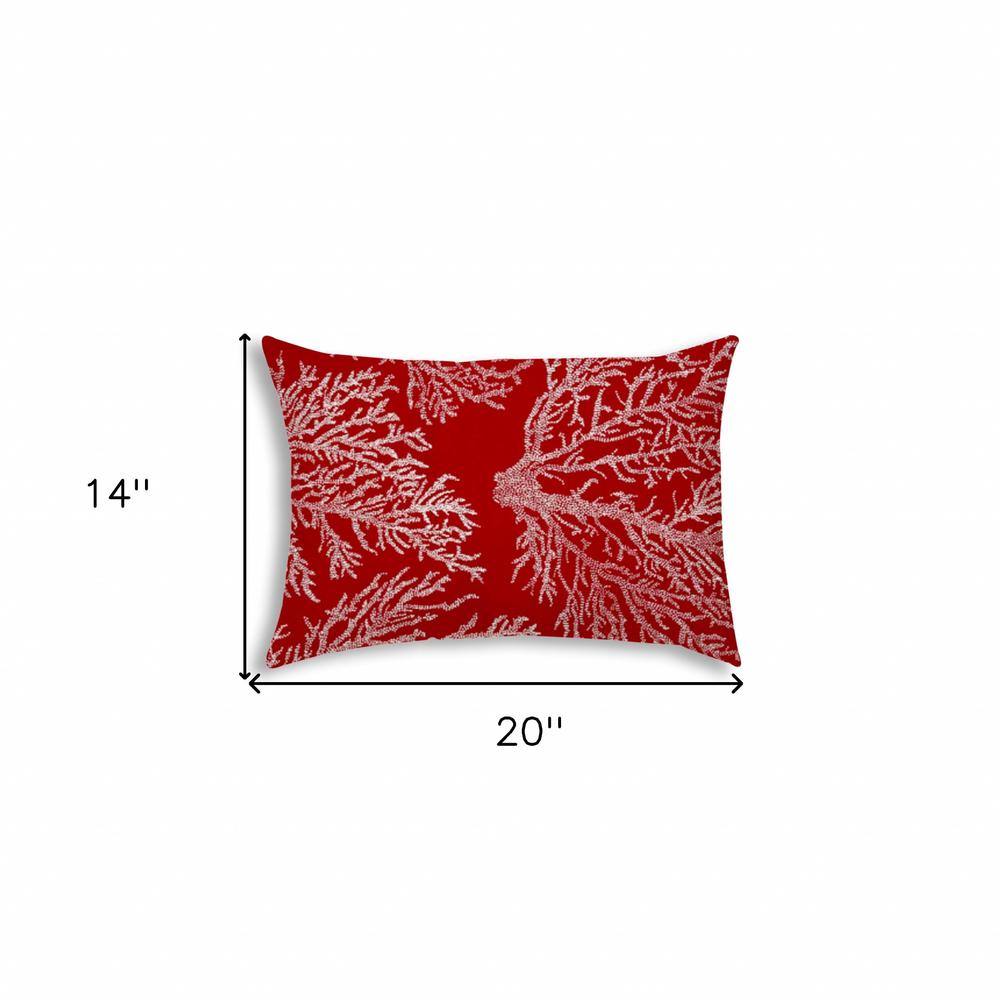 14" X 20" Red And White Corals Blown Seam Coastal Lumbar Indoor Outdoor Pillow. Picture 7