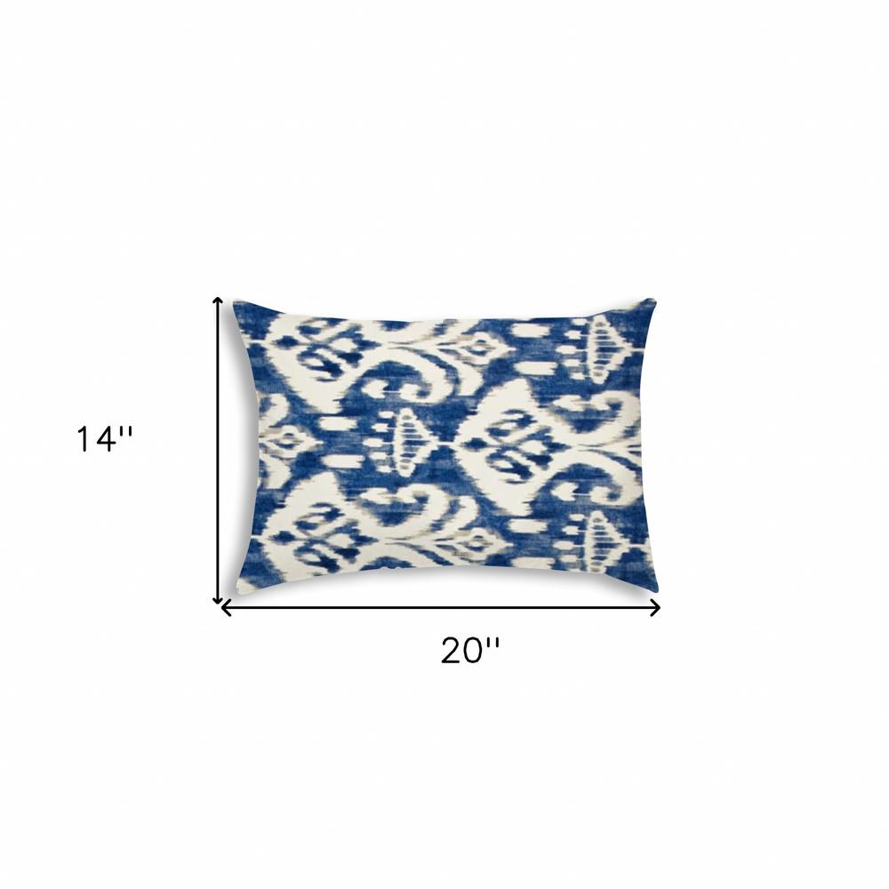 14" X 20" Indigo And Cream Blown Seam Ikat Lumbar Indoor Outdoor Pillow. Picture 7