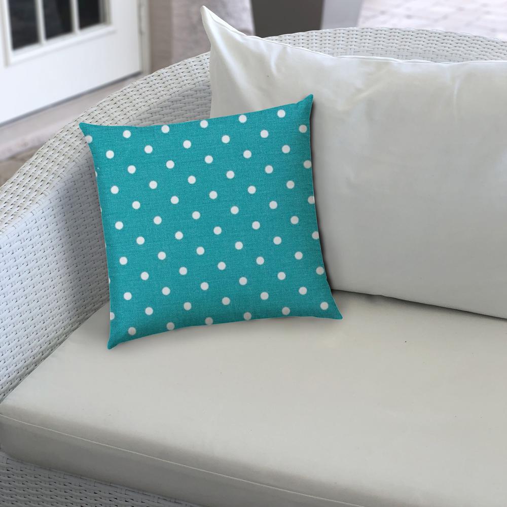 14" X 20" Turquoise Blown Seam Polka Dots Lumbar Indoor Outdoor Pillow. Picture 4