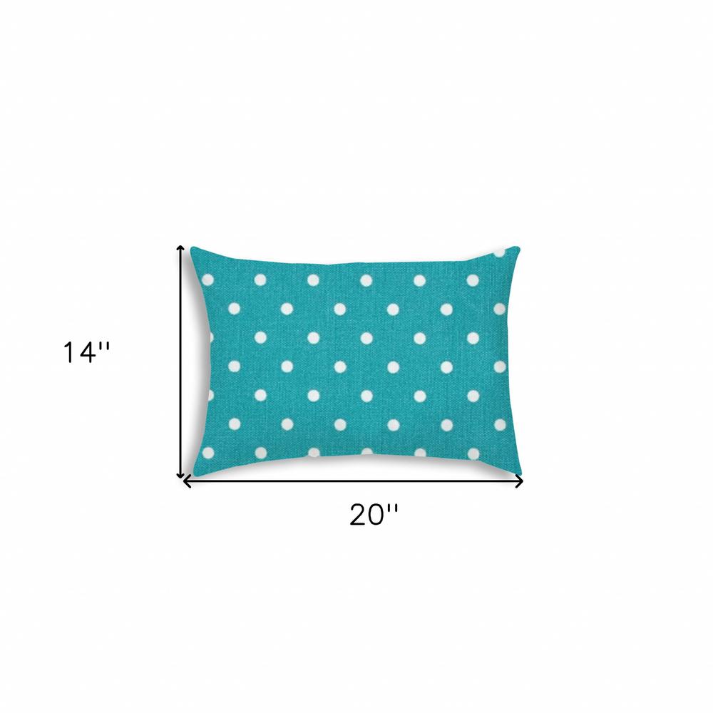14" X 20" Turquoise Blown Seam Polka Dots Lumbar Indoor Outdoor Pillow. Picture 7