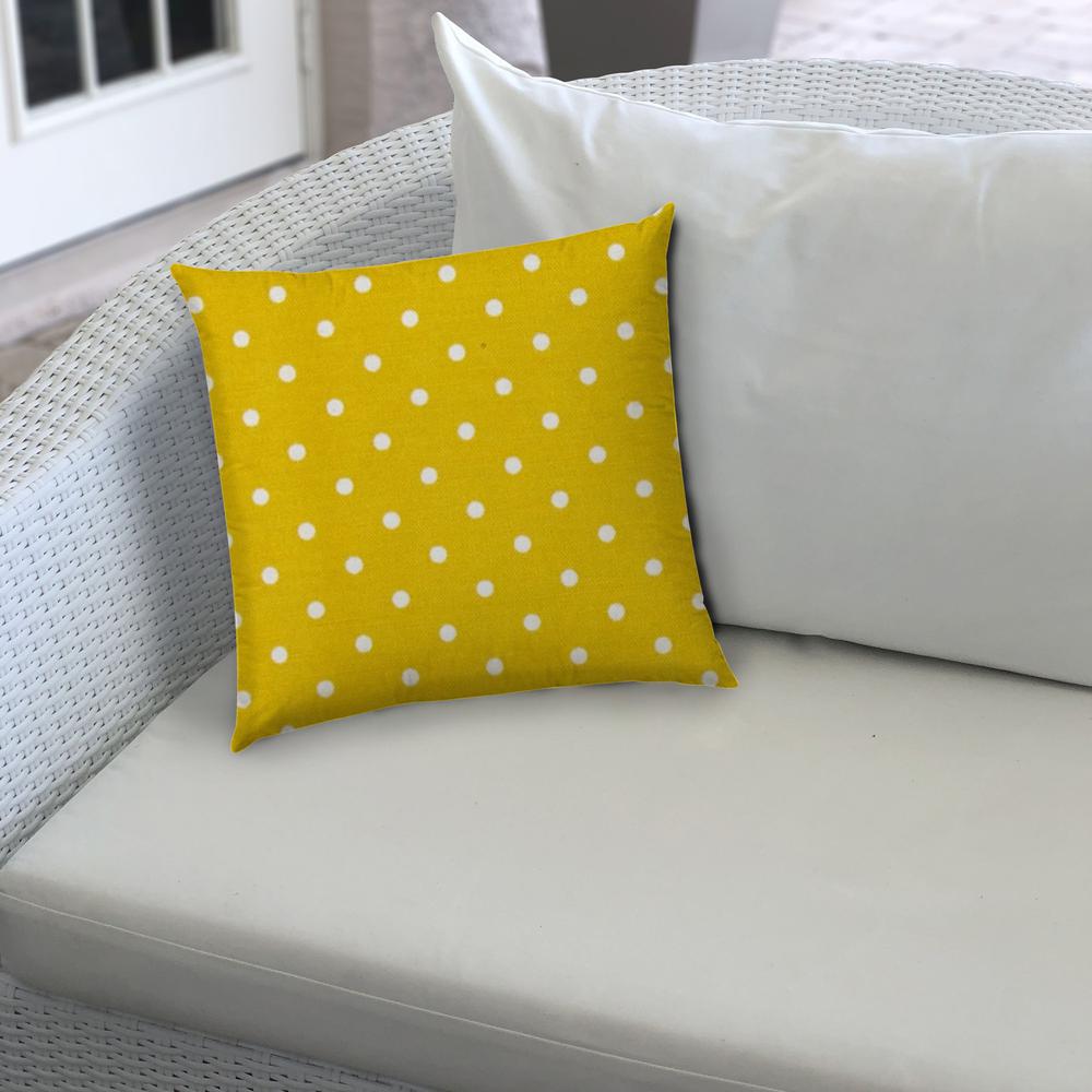 14" X 20" White And Yellow Blown Seam Polka Dots Lumbar Indoor Outdoor Pillow. Picture 4