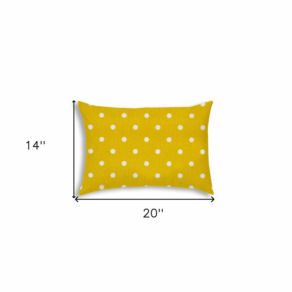 14" X 20" White And Yellow Blown Seam Polka Dots Lumbar Indoor Outdoor Pillow. Picture 7