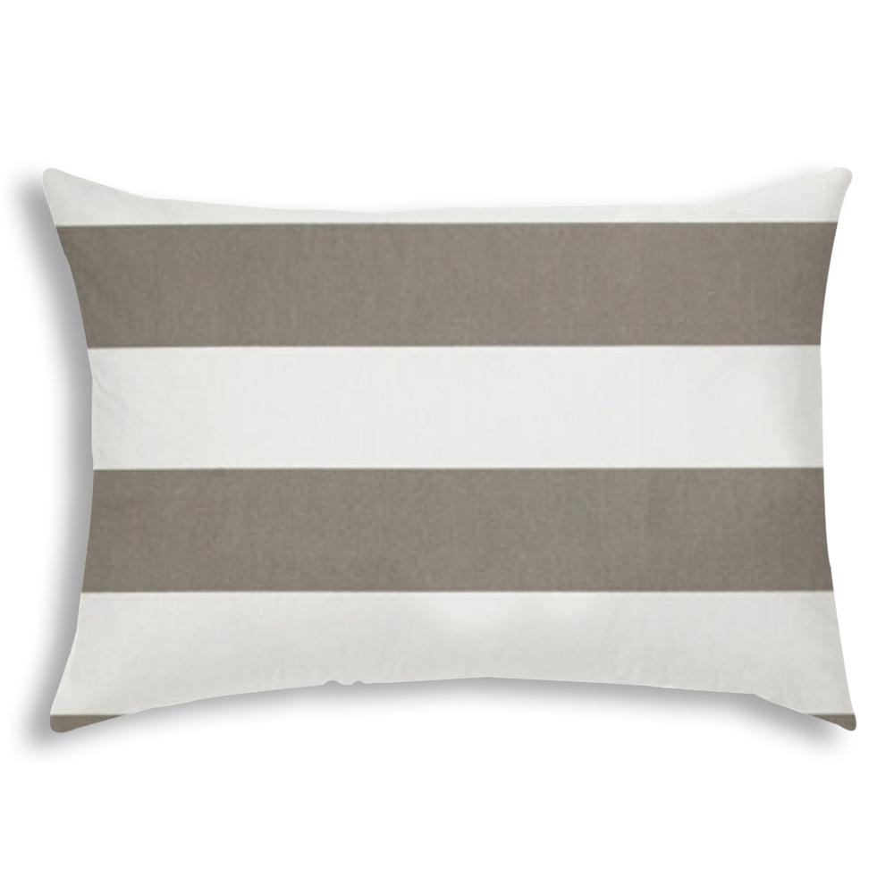 14" X 20" Taupe And Ivory Blown Seam Striped Lumbar Indoor Outdoor Pillow. Picture 1