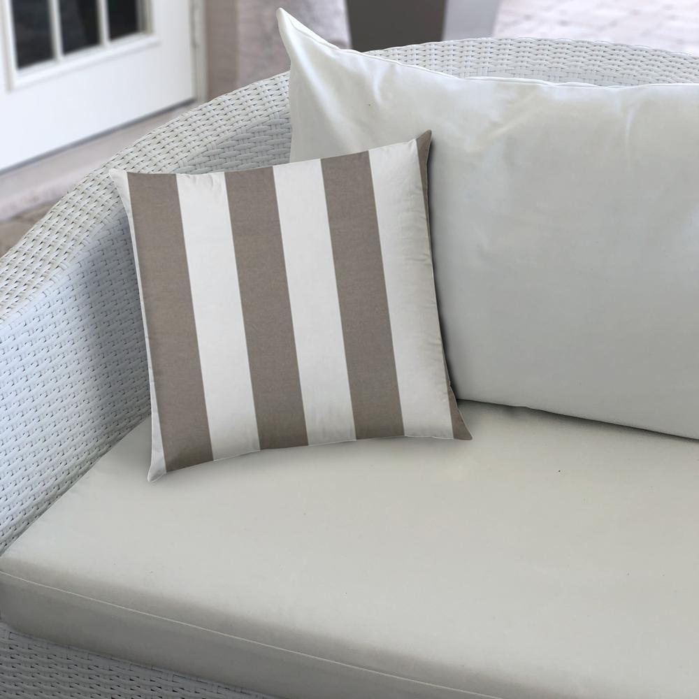 14" X 20" Taupe And Ivory Blown Seam Striped Lumbar Indoor Outdoor Pillow. Picture 3