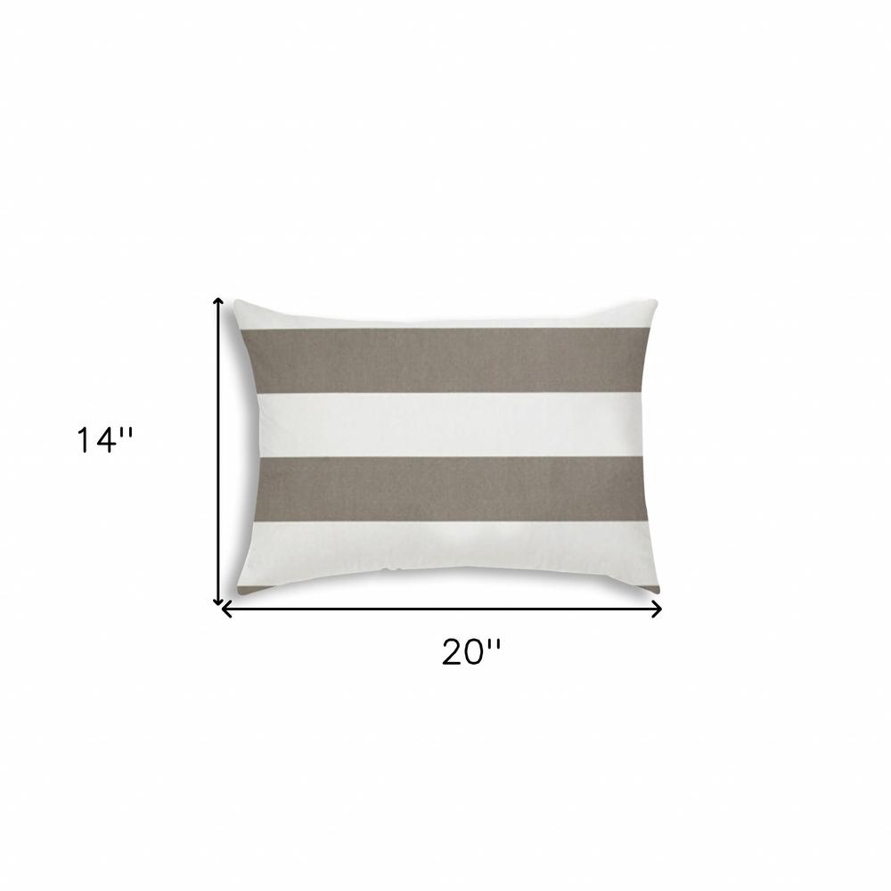 14" X 20" Taupe And Ivory Blown Seam Striped Lumbar Indoor Outdoor Pillow. Picture 7