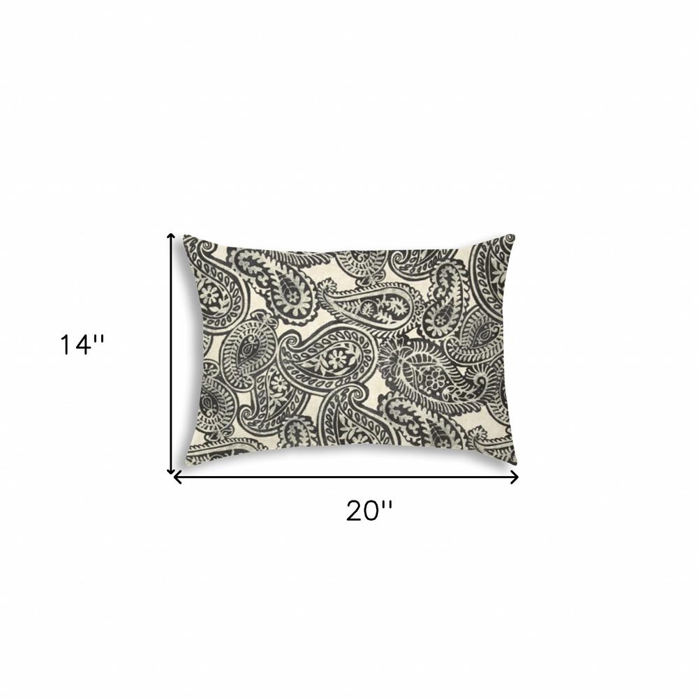 14" X 20" Gray And Cream Blown Seam Paisley Lumbar Indoor Outdoor Pillow. Picture 7