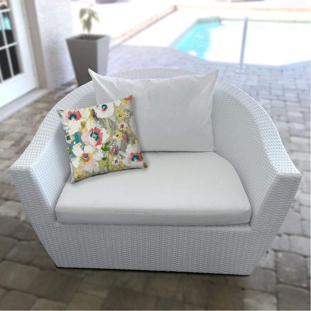 Gray Floral Painted Indoor Outdoor Sewn Lumbar Pillow. Picture 3